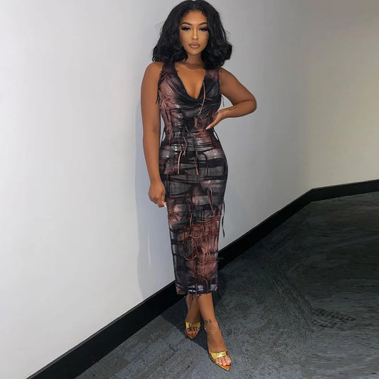 Tie Dye Print Hooded Dress