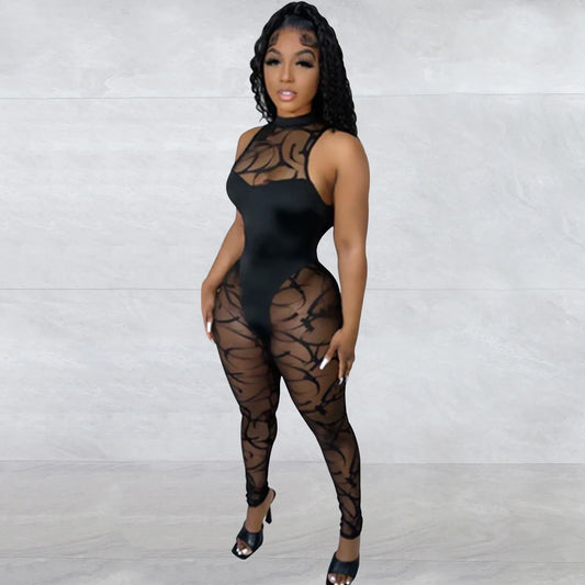 Vain Patchwork See Through Jumpsuit